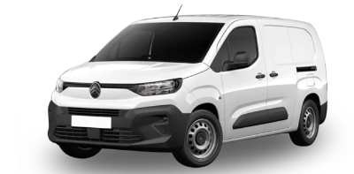 White commercial van, front and side view, isolated on a plain background.